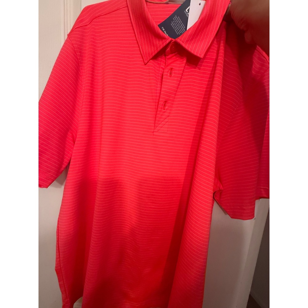 Cutter & Buck Mens DryTec 50+ UPF Striped Polo Shirt Coral Red Large NWT
